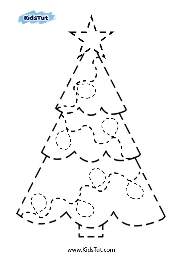 Easy Christmas tree tracing worksheets for kids