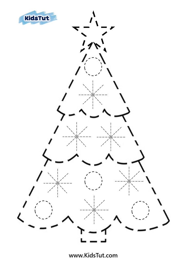 Easy Christmas tree tracing worksheets for kids