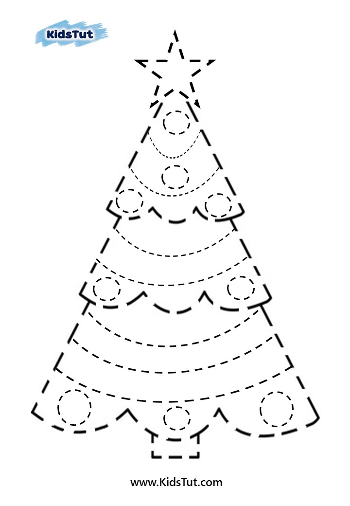 Easy Christmas tree tracing worksheets for kids