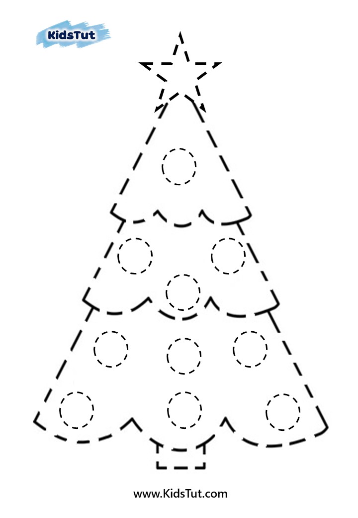 Easy Christmas tree tracing worksheets for kids