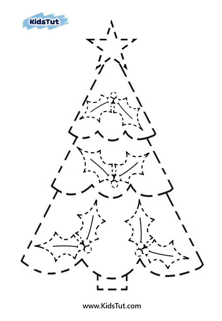 Easy Christmas tree tracing worksheets for kids