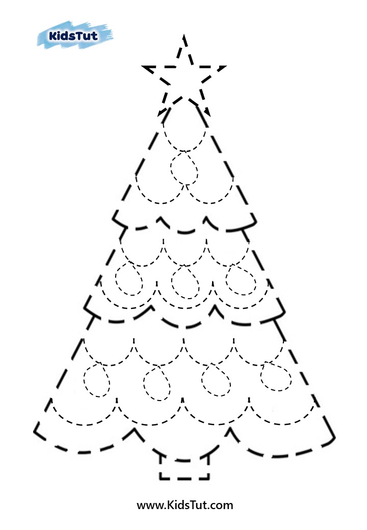 Easy Christmas tree tracing worksheets for kids