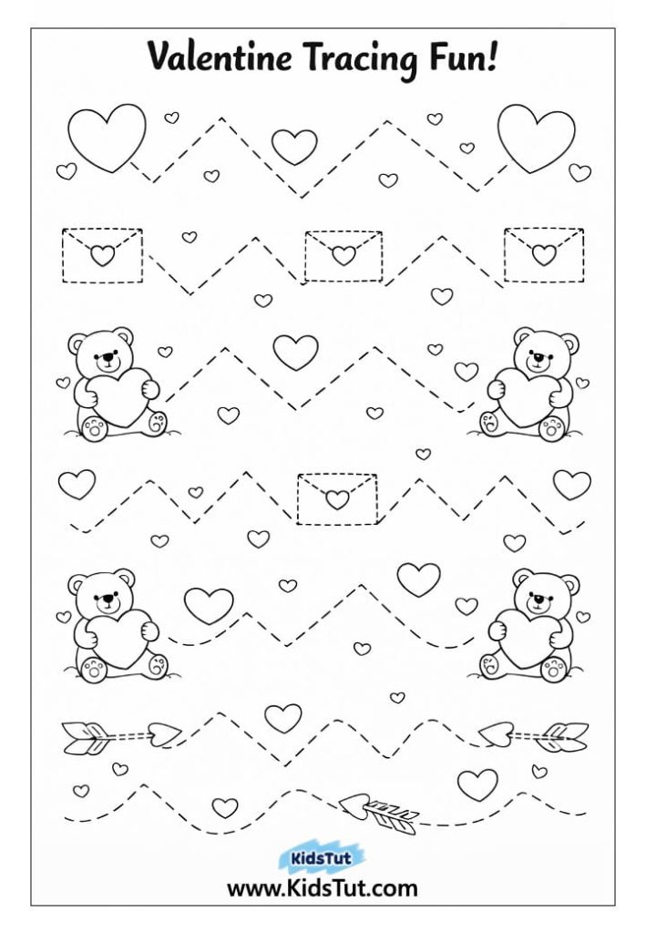 Valentine Tracing Worksheets for Kids to Print